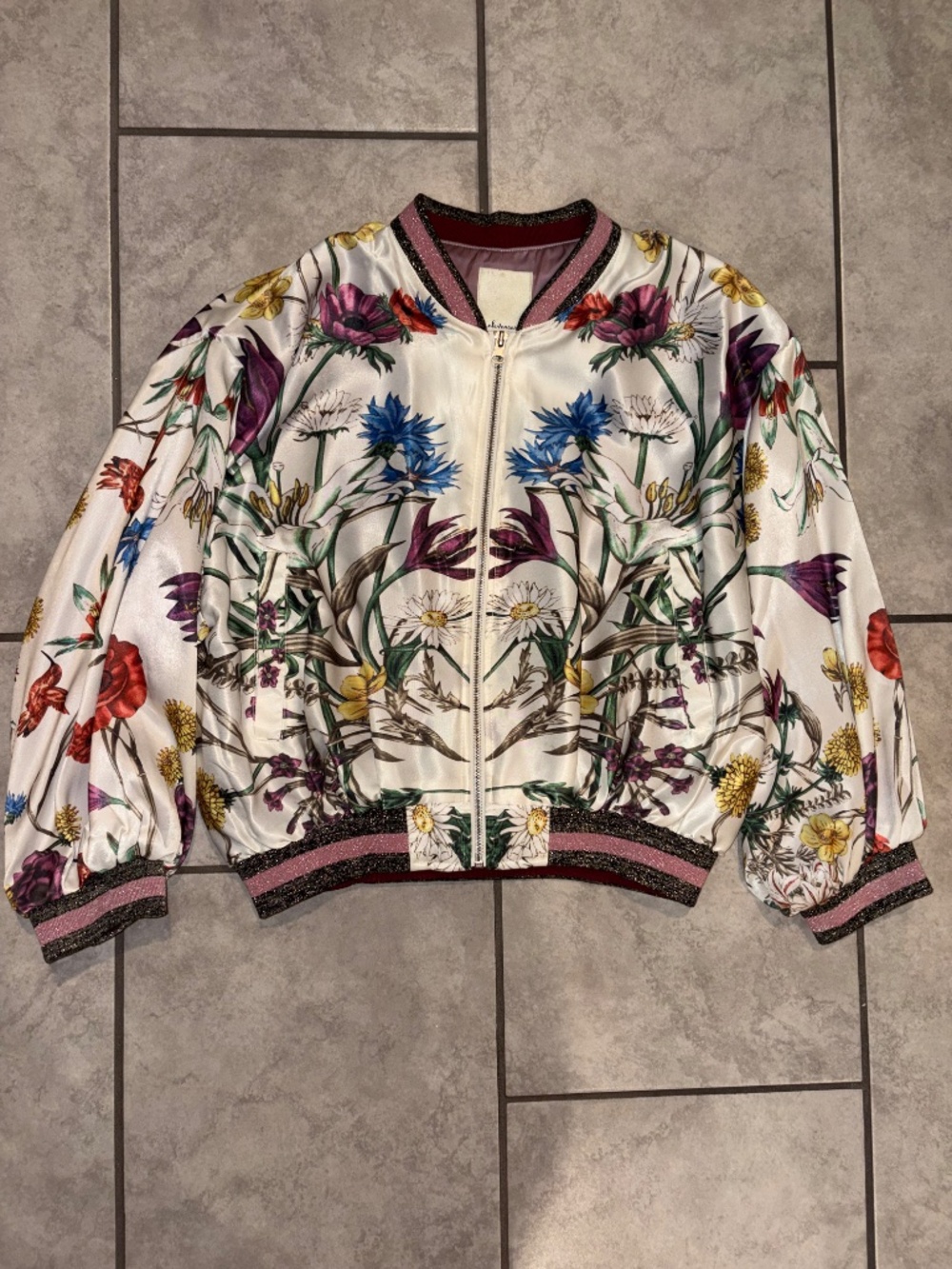 ANTHROPOLOGIE ELEVENSES Rubie White Floral Bomber Jacket Zip Up Size L - Picture 10 of 11